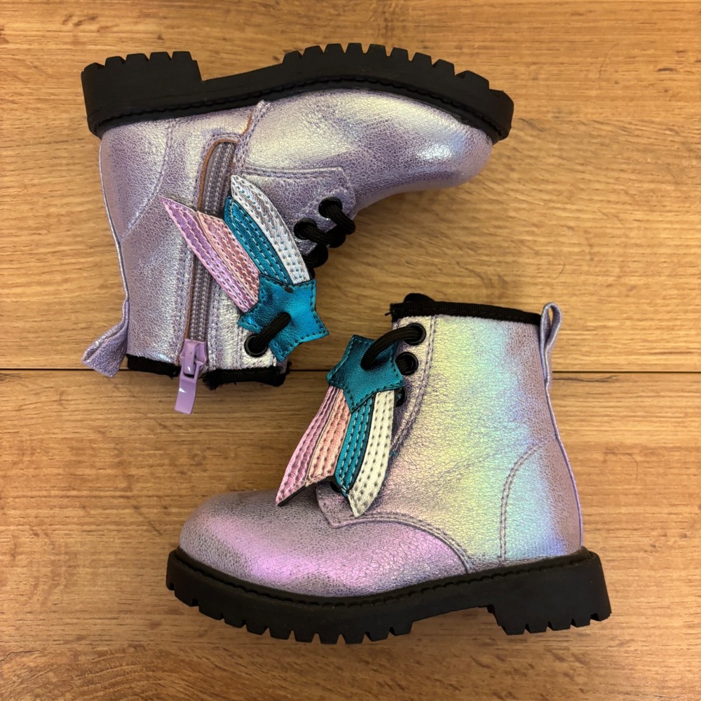 OLIVIA MILLER GIRL Crystal Sky Combat Boots Purple Kids Size 5 Metallic Lace Up - Picture 8 of 11